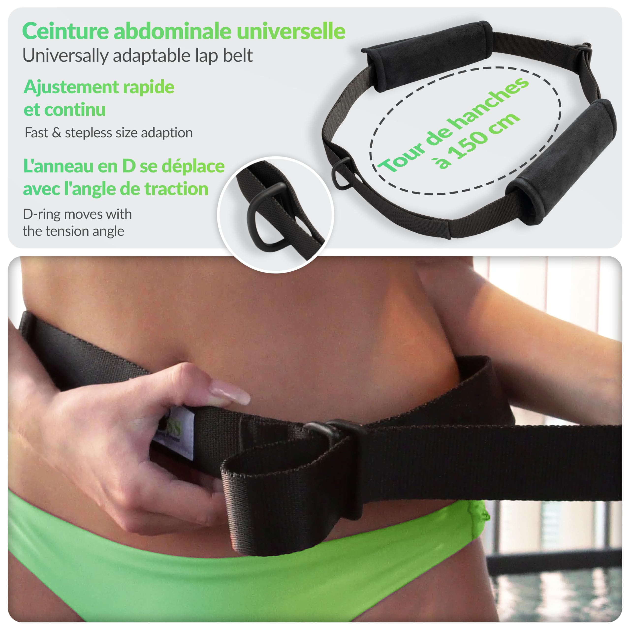 BODYCROSS Elastique Nage Piscine – Ceinture Cardio Premium avec Tube (1-20 kg), Entraîneur de Natation Extérieure Testé et Certifié