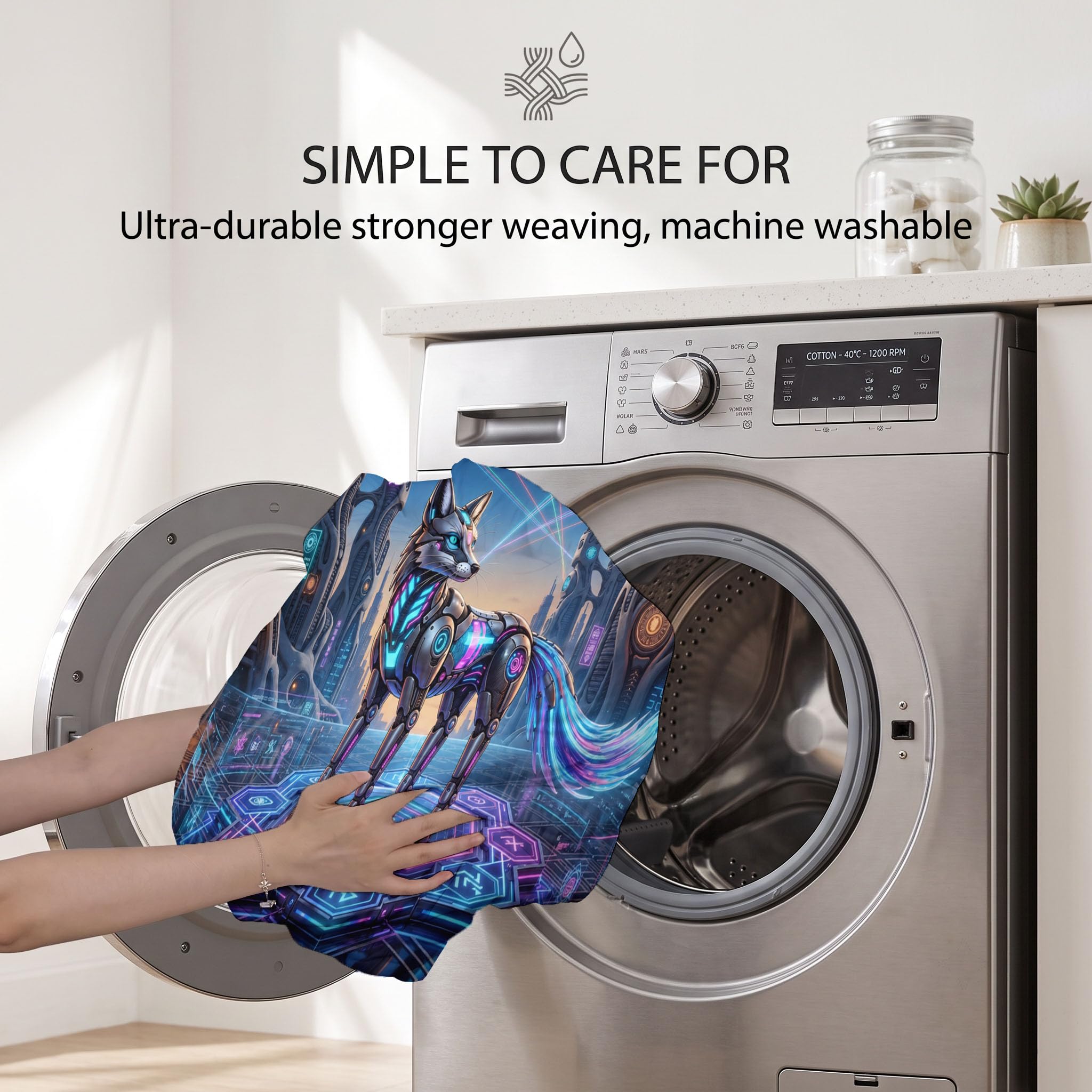 Piumone 2-In-1 Letto Singolo 140X200 Cm Animali Cibermeccanici | Trapunta E Piumino Reversibile 4 Stagioni, Architettura Futuristica Volpe, Copriletto Lavabile Morbido Leggero, Blu Navy
