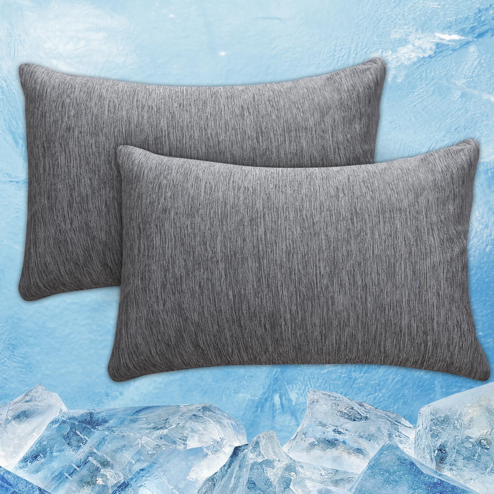 RUMBALUXY kühlende Kissenbezüge 2er-Set 50 x 75 cm, Q-Max > 0,45 Arc-Chill Faser für Heißschläfer, Schwangere & bei Nachtschweiß, Haarschonend & Atmungsakti mit Reißverschluss, Schwarz