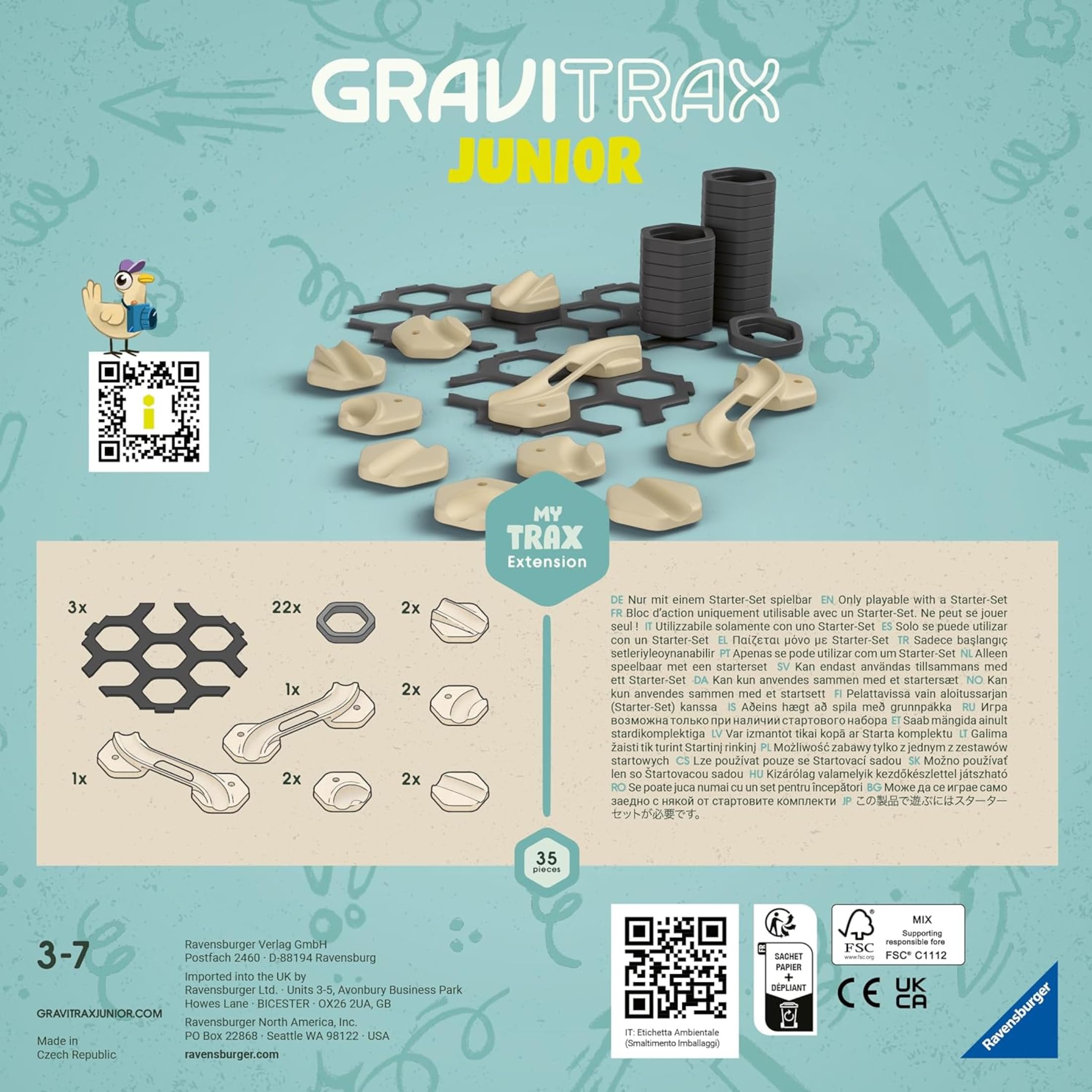 Ravensburger - GraviTrax Junior Extension My Trax: Espandi i tuoi percorsi, Estensione pista biglie 35 pezzi, Gioco STEM 3+ anni, Non giocabile da solo, Compatibile con tutti i GraviTrax