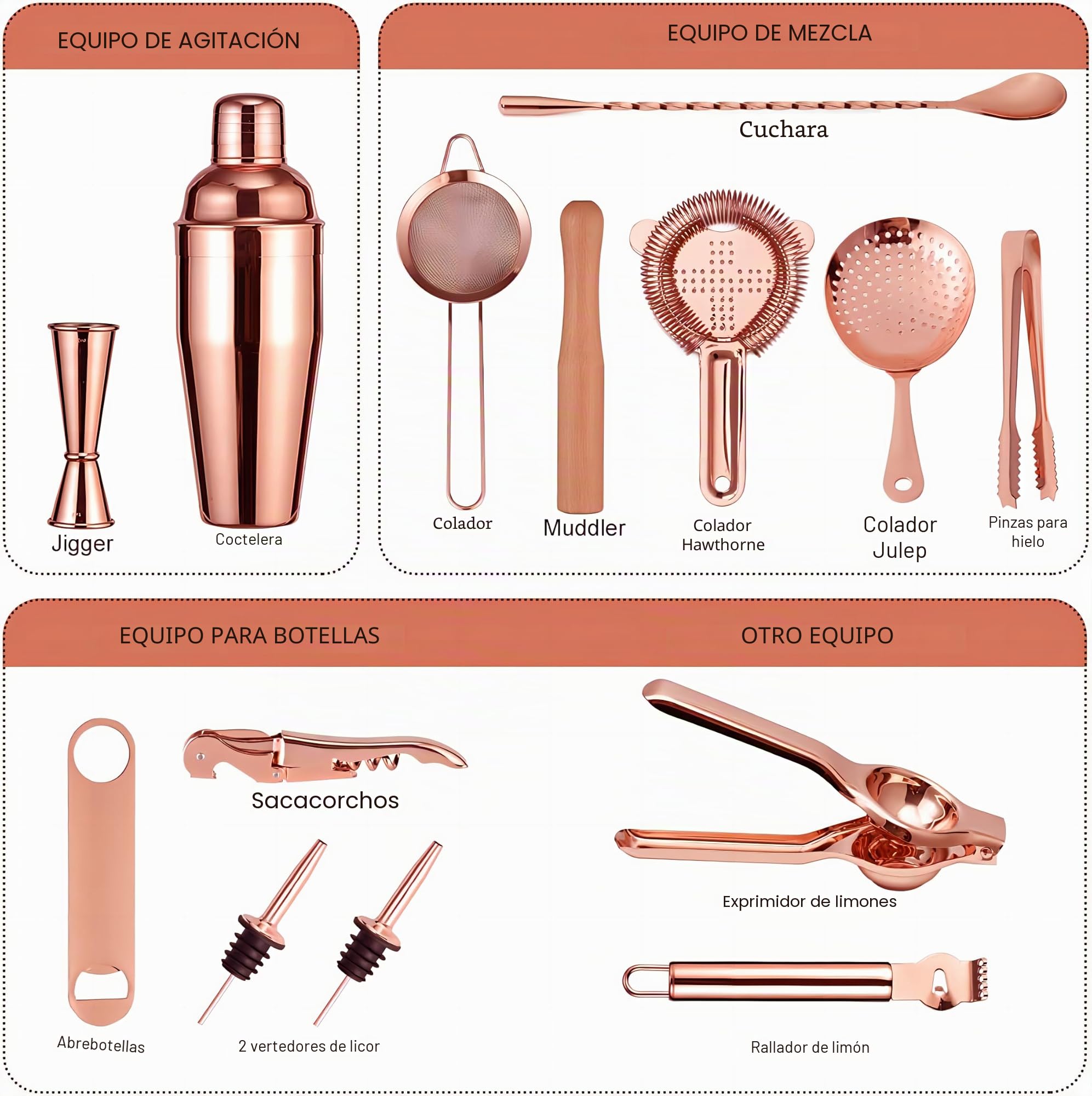 Kit Barman Profesional, Cocktail Making Kit de 17 Piezas para Regalo, Conjunto de Bar Portátil, Bolsa de Cocktail Shaker Kit con Correa para Bar en Casa, Fiestas, Viajes de Campamento
