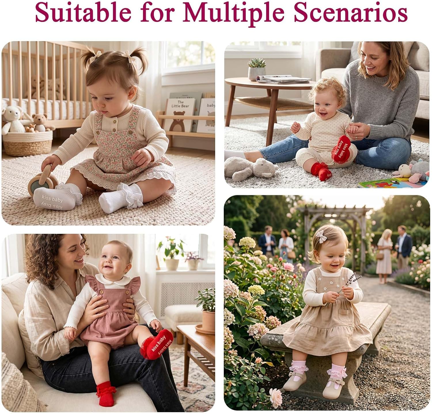 Baby Girl Ruffle Bow Socks Grips Turn Cuff Ankle Lace Frilly Socks for Newborn Infant Toddler Little Kids Dress