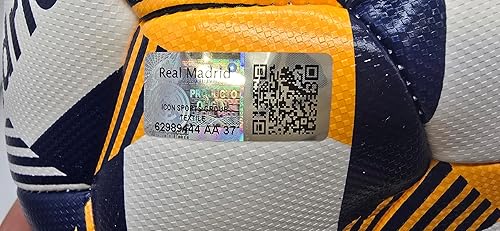 Miniatura 4 de Icon Sports Compatible con pelota de fútbol del Real Madrid, con licencia oficial, tamaño 5, color blanco con naranja