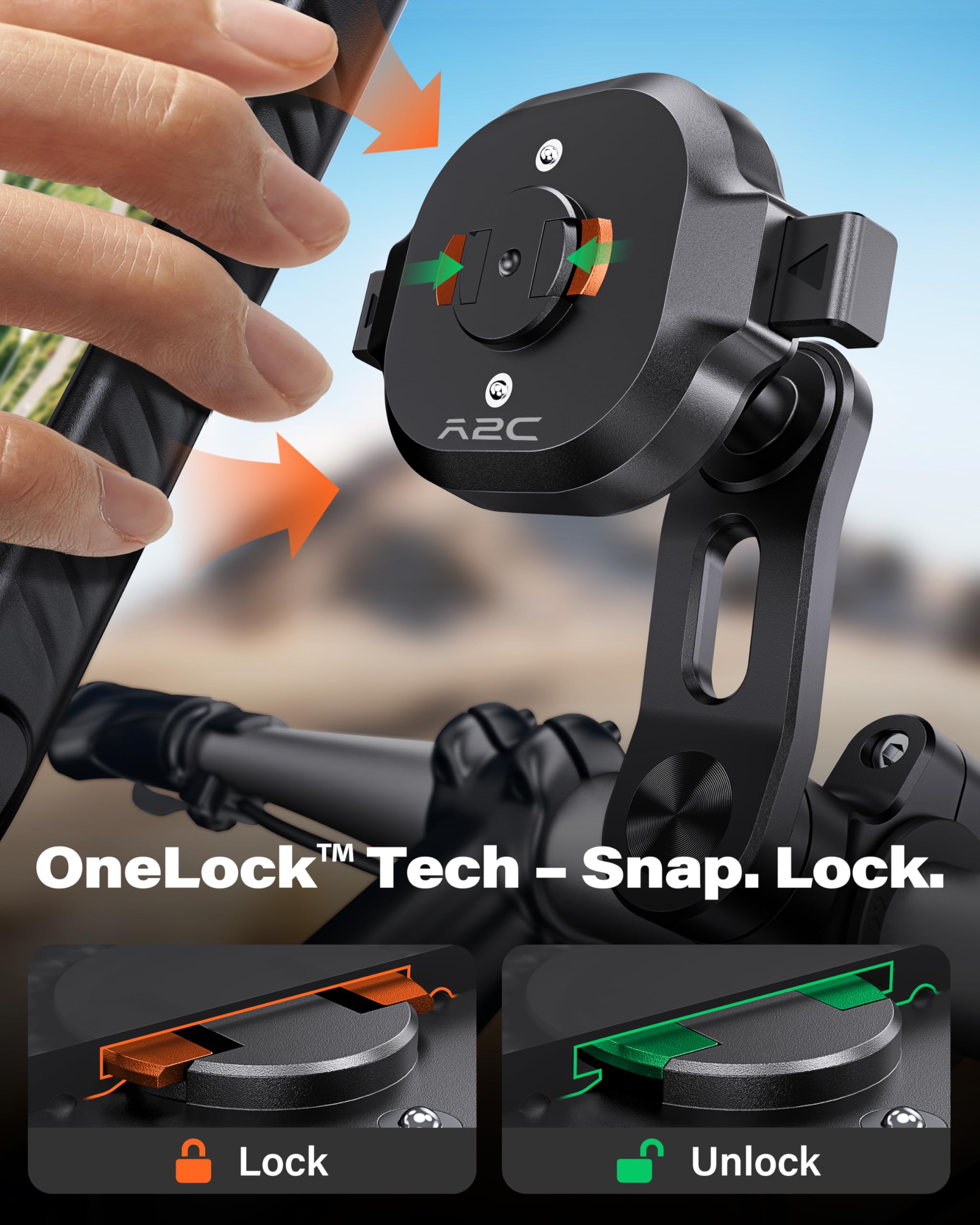 A2C Uchwyt na telefon komórkowy na kierownicę rowerową, szybkie zapięcie w 1 sekundę, obracany o 360° i ultra stabilny, uniwersalny uchwyt na smartfon, idealny do rowerów wyścigowych, MTB i skuterów