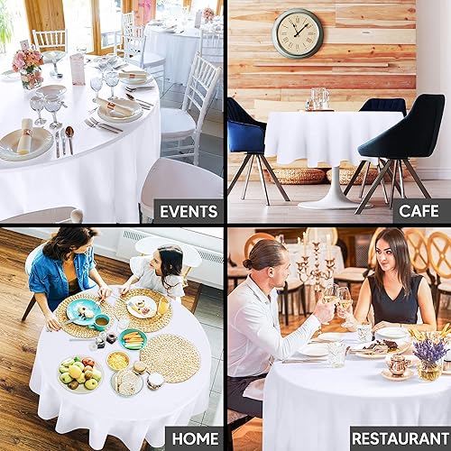 Miniatura 7 de Utopia Kitchen Paquete de 2 manteles redondos 60 pulgadas, blanco mantel lavable a máquina, tela de poliéster para comedor, fiestas de bufé, picnic,