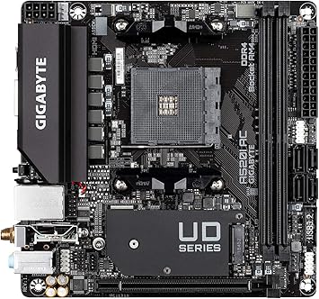 Gigabyte A520I AC (AMD Ryzen AM4/Mini-ITX/Direct 6 Phases Digital PWM with 55A DrMOS/Gaming GbE LAN/Intel WiFi+Bluetooth/NVMe PCIe 3.0 x4 M.2/3 Display Interfaces/Q-Flash Plus/Motherboard)