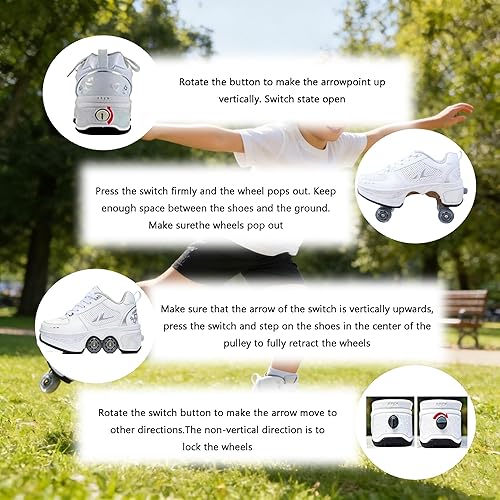 Miniatura 8 de 2-in-1 Roller Skates & Sneakers with Retractable Wheels - Convertible Lightweight Outdoor Fitness Shoes for Women, Men & Children - Unisex Kick