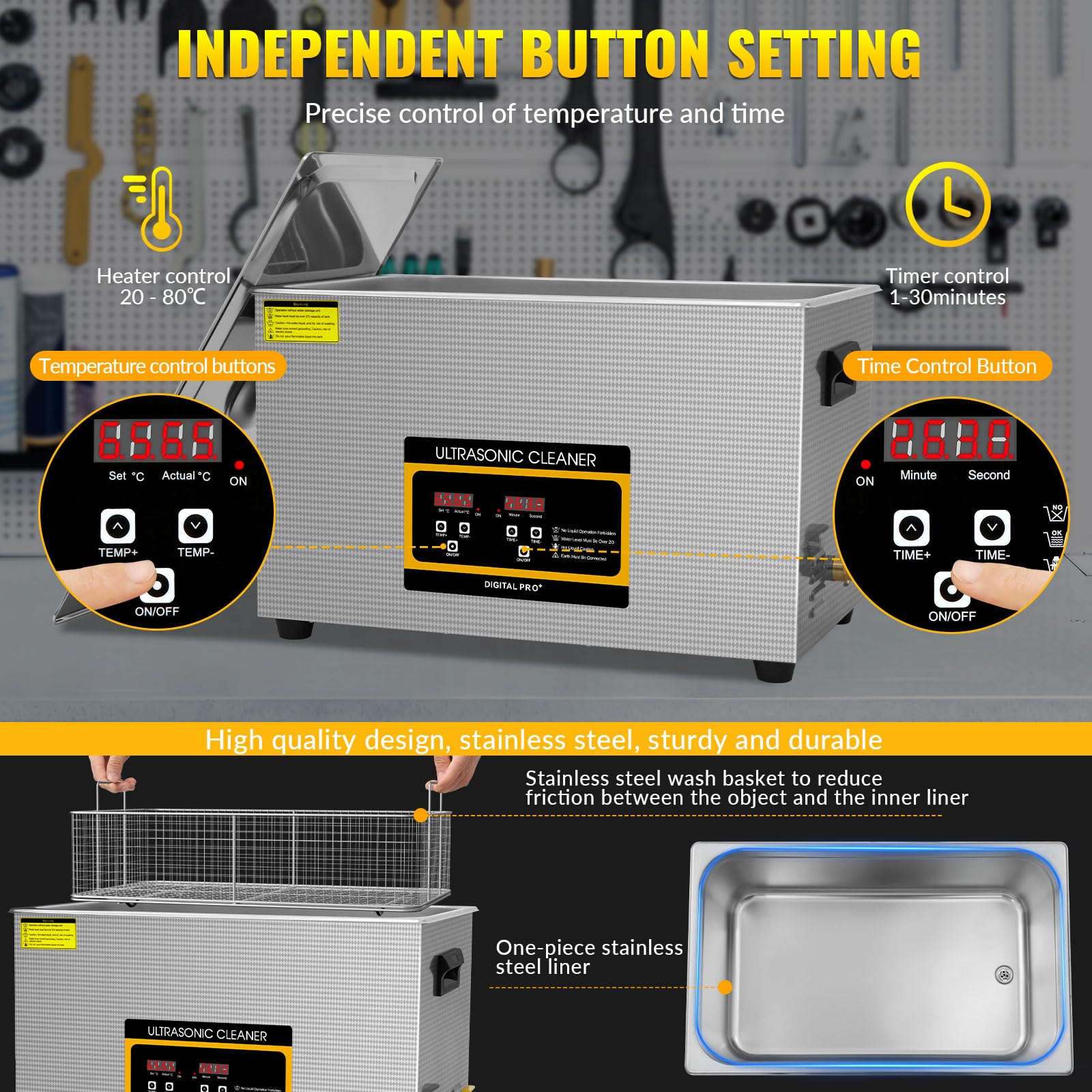 30L Limpiador Ultrasonidos Profesional,Máquina de Ultrasonido con Temporizador Digital Temperatura Ajustable Adecuado para limpiar dentaduras postizas, instrumental de Laboratorio, Relojes