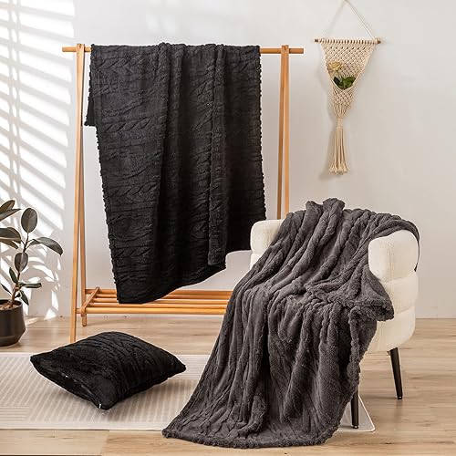 Miniatura 4 de YUSOKI - Cobija de vellón con diseño elegante en 3D, supersuave, acogedora y cálida, de felpa gruesa y esponjosa, para sofás, camas, sillas,
