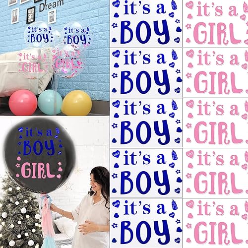 Calcomanías de globo para revelación de género, 10 unidades, diseño de texto en inglés "It's a Boy Or It's a Girl" ("It's a Boy Or It's a Girl"),