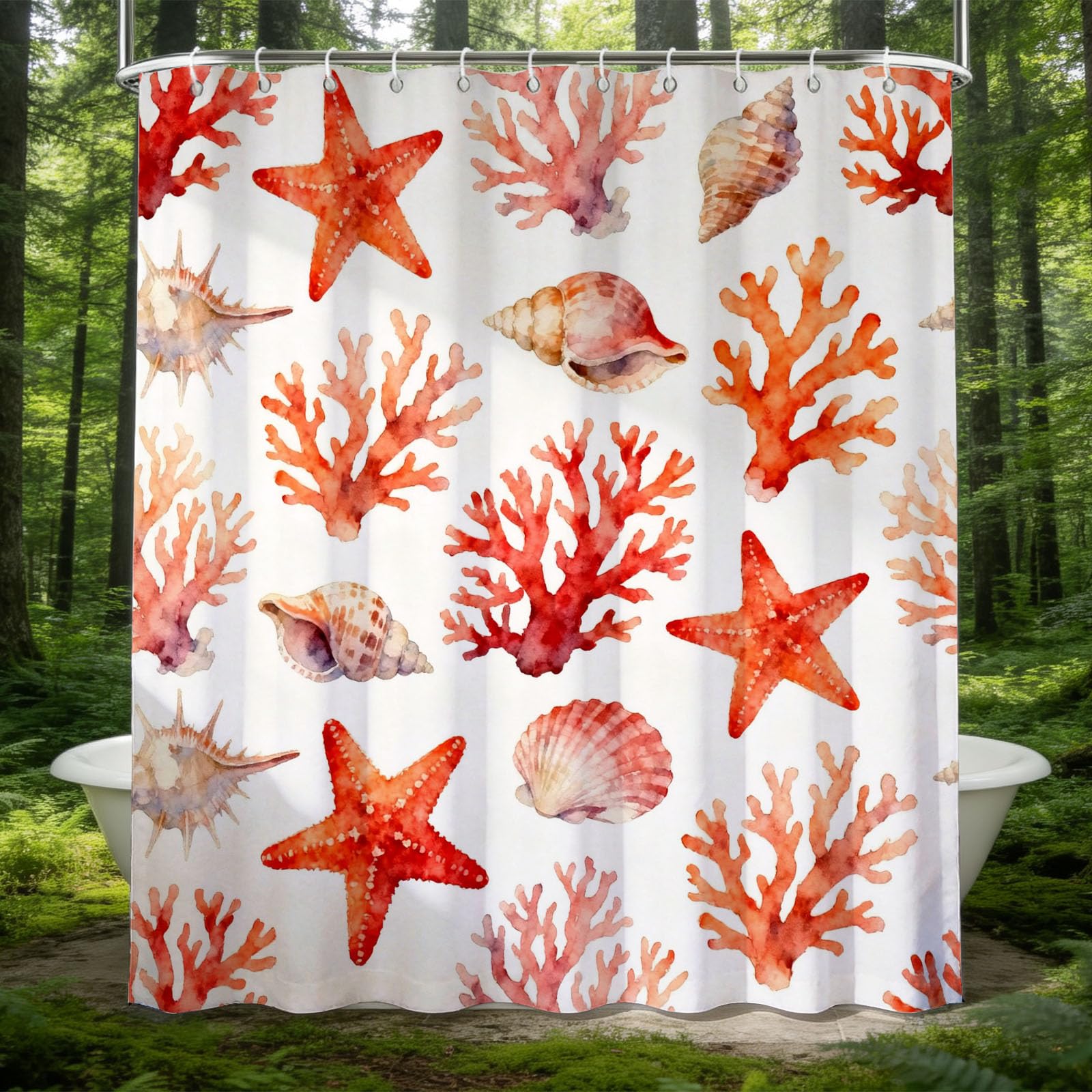 Hongduo 3D Coral & Starfish Shower Curtain for Stalls Bathtubs Ocean Life Bathroom Decor Shower Curtain Set Polyester Fabric Waterproof 180x200cm/71X79 Inch with Hooks