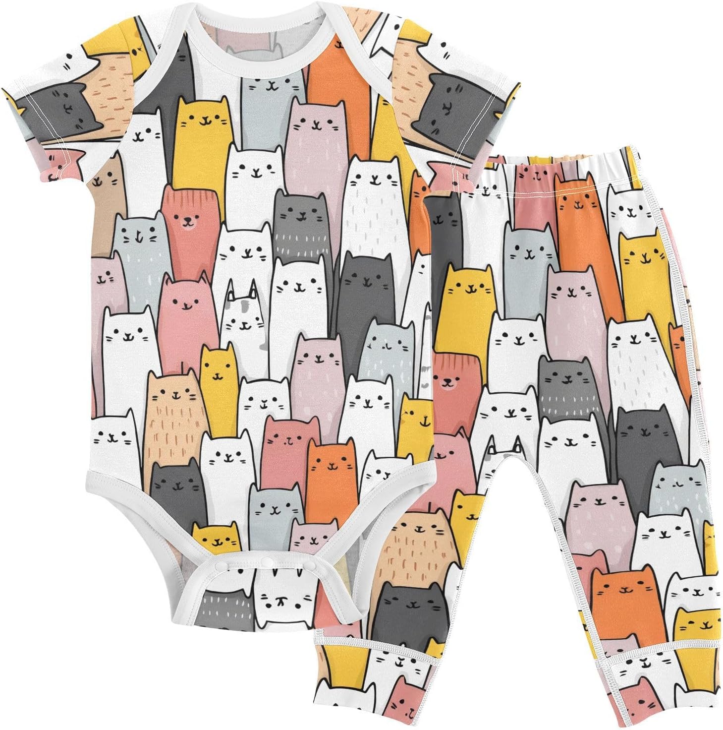 vvfelixl Baby Clothes Colorful Cats Baby Bodysuits Set Unisex Short Sleeve Babys Pants Sets 0-3M