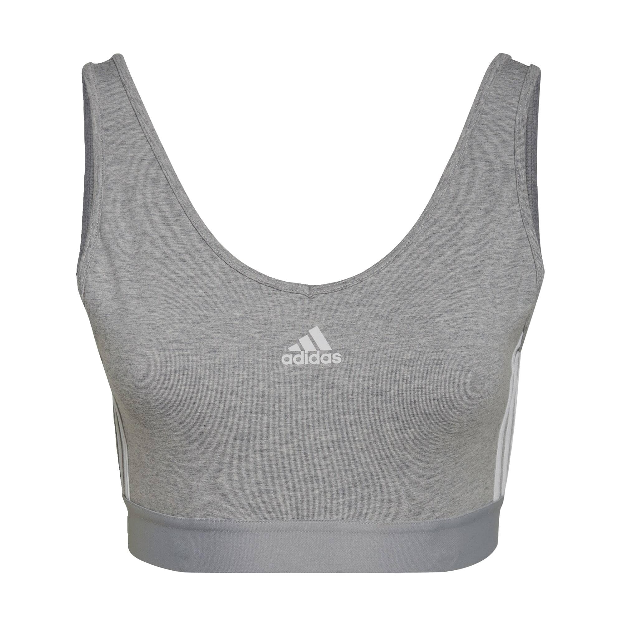 adidas Women's Essentials 3-Stripes Crop Top With Removable Pads, Medium Grey Heather / White, XS