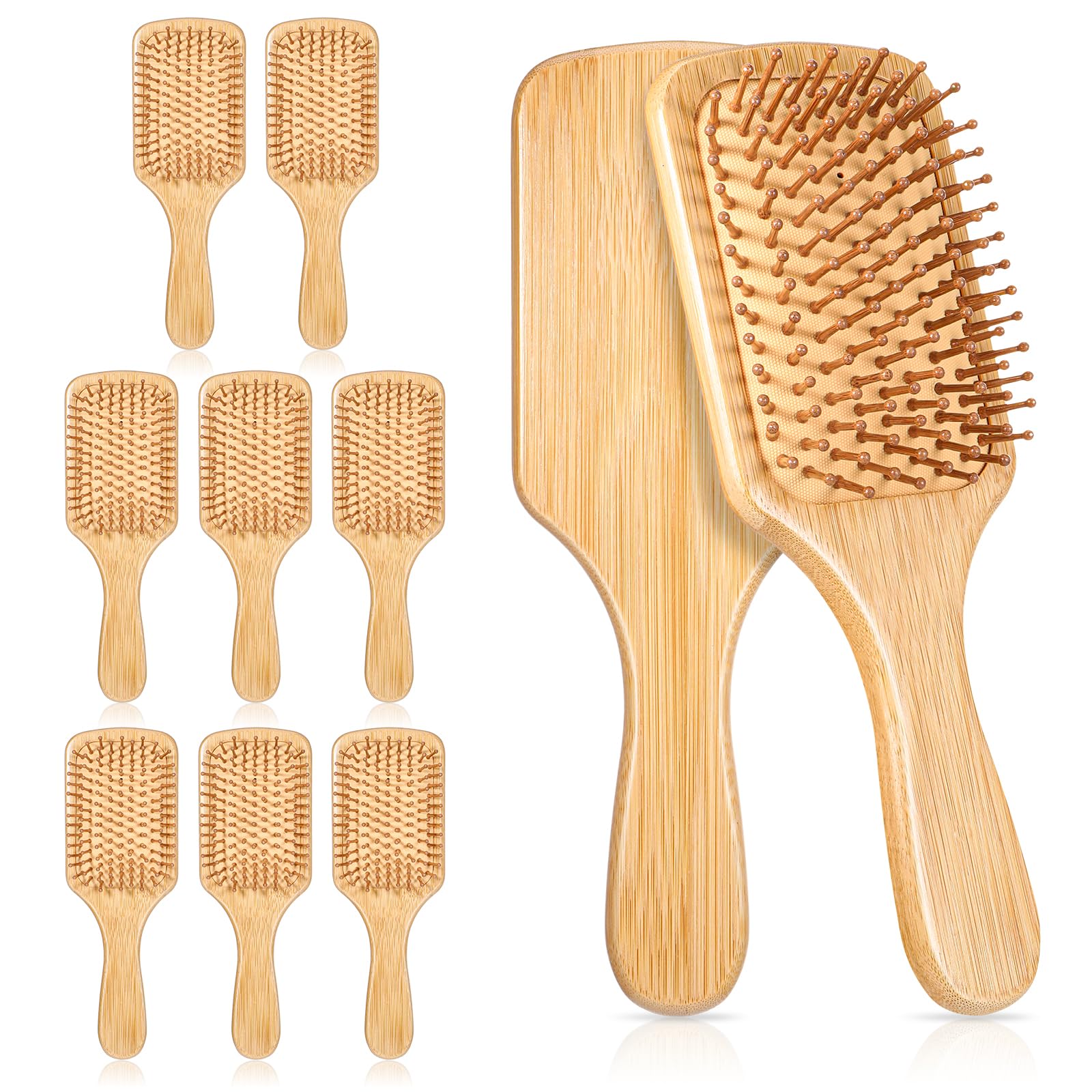 simarro 10 spazzole per capelli in legno di bambù, antistatiche, per massaggi del cuoio capelluto, setole in bambù, per la crescita dei capelli ricci e lunghi, per donne e uomini