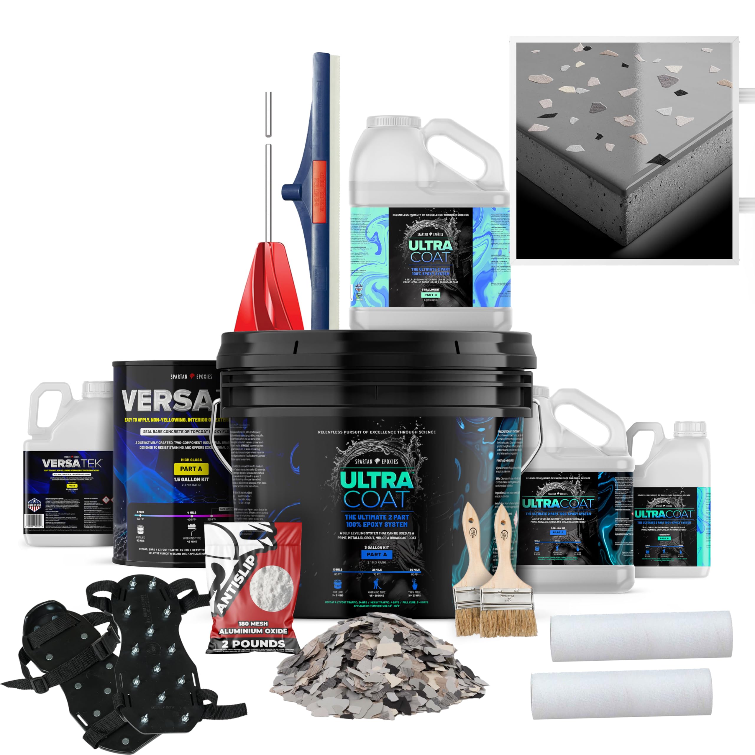 Epoxy Floor Kit for Concrete - USA Made - 2X Thicker, Industrial Grade, Residential & Commercial. 300-400 sq ft or 600 sq ft Kits. Many Styles (Medium Gray with Keystone, 600 ft²)
