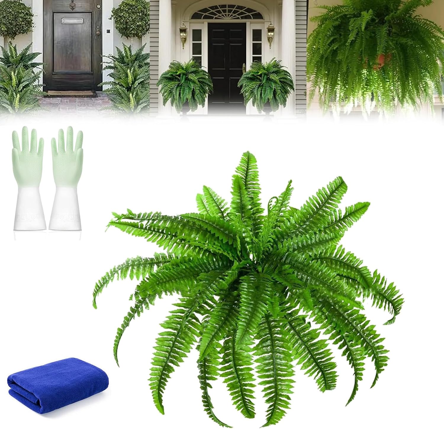2026 UV Resistant Lifelike Artificial Boston Fern, Nearly Natural Fake Ferns, Faux Ferns for Outdoor Planter Large, 28/38/60/88 Leaves Artificial Ferns for Outdoors Home Decor (1 Pc 60 Leaves)