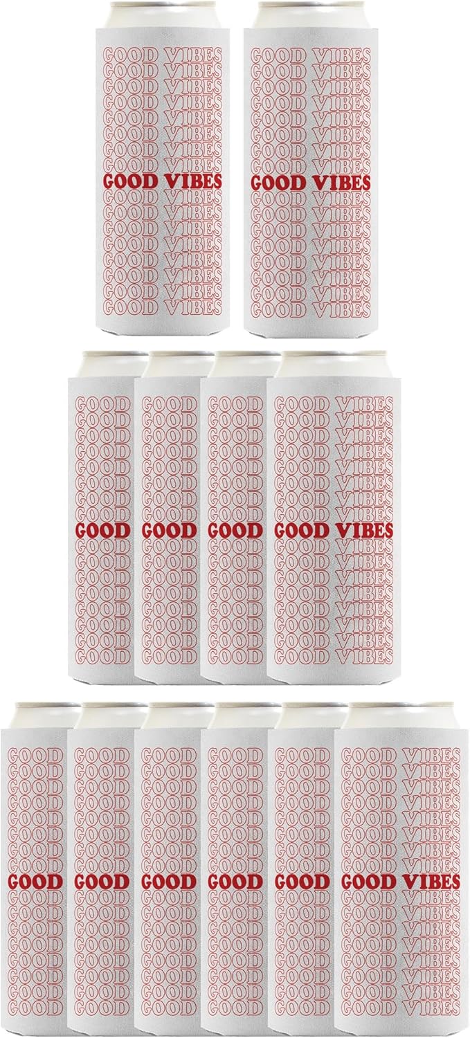 Motivational Gifts For Men Good Vibes Retro Style 12-Pack Ultra Slim Can Thermocoolers