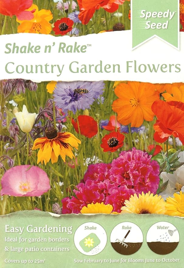 Country Garden Flower Seeds Mix/Shake and Rake/Covers up to 25sq m/for
