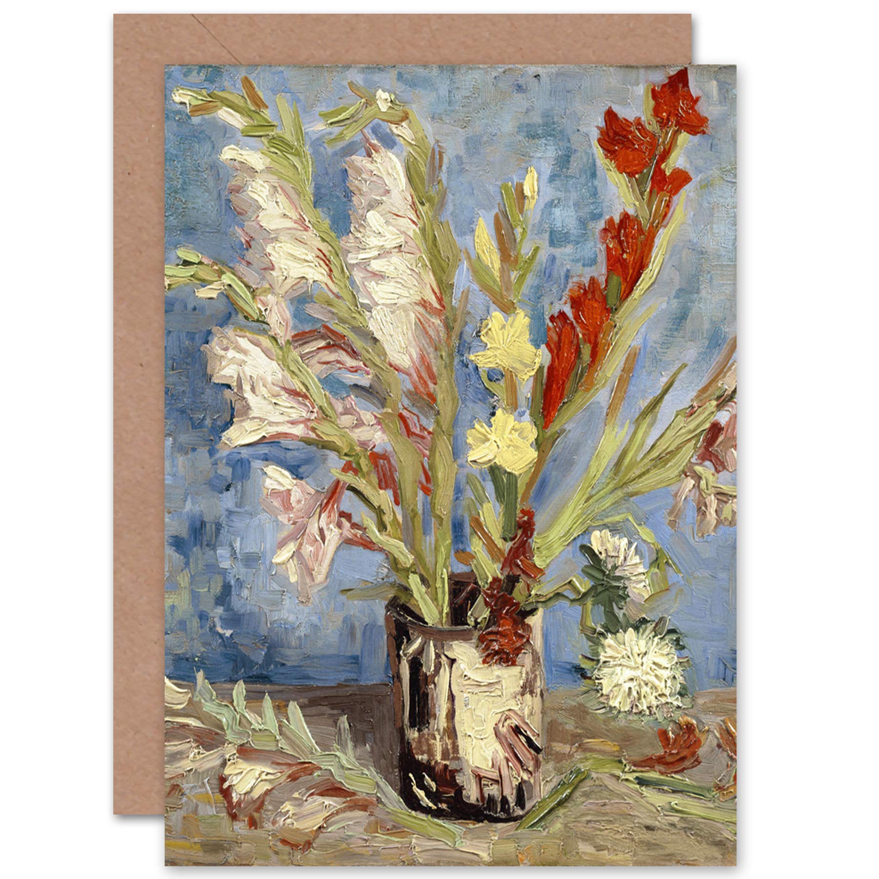 Artery8 Van Gogh Vase Gladioli and Chinese Asters Flowers Fine Art Greeting Card Plus Envelope Blank Inside