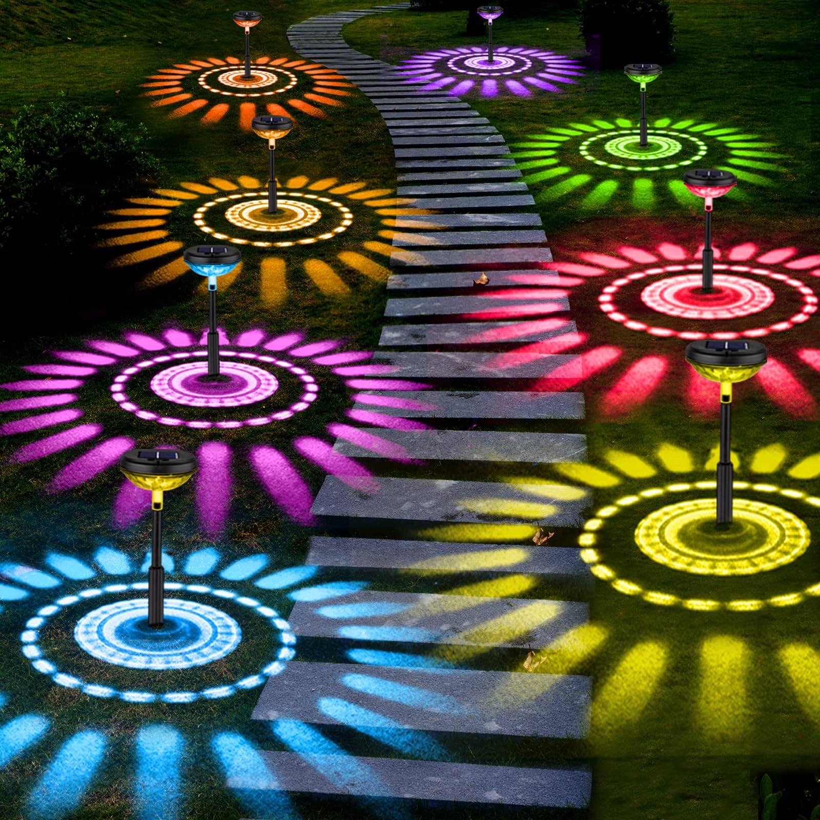 dikesituBright Outdoor Solar Powered LED Lights 8 Pack Color Changing for Garden Path Walkway Pathway Yard Lawn Landscape Decorative, IP67 Waterproof (Multicolor&Warm White)