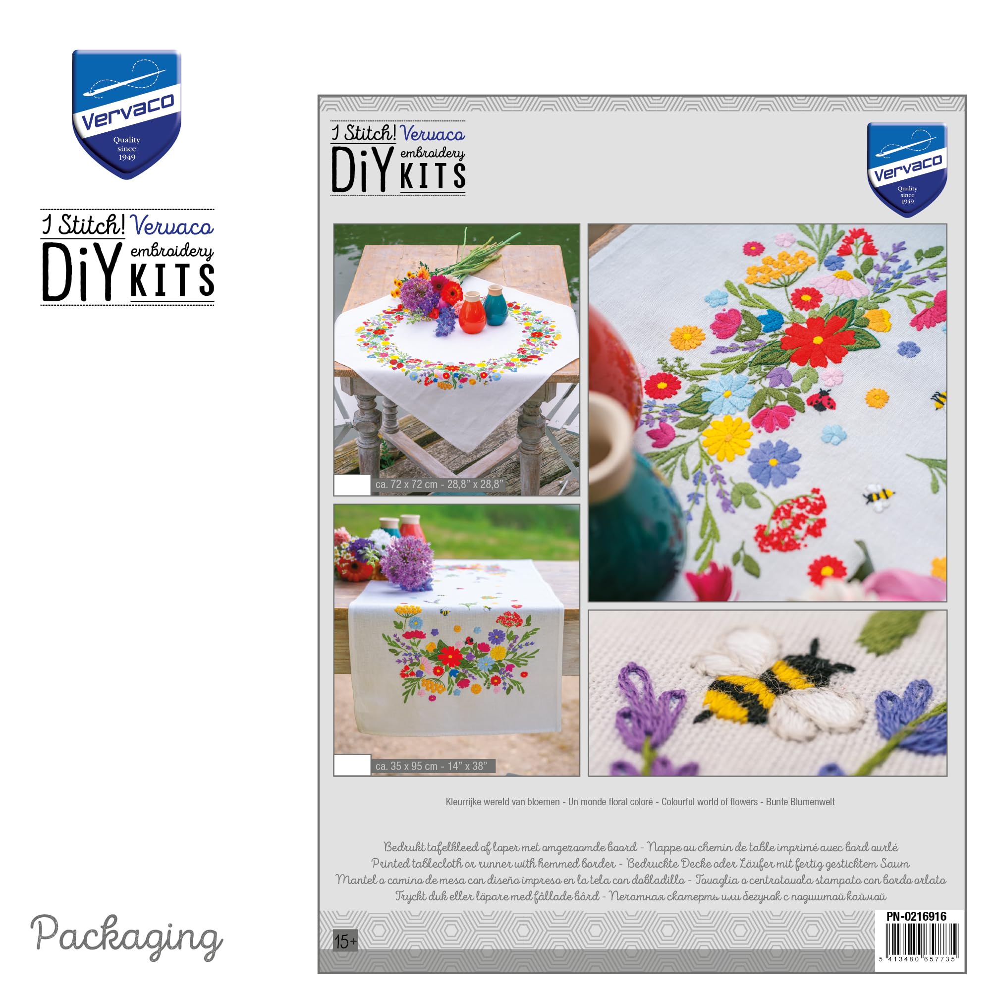 VERVACO Zestaw do Haftu Obrusu z Nadrukiem Zestaw do Haftu Obrusu Haft Płaski KOLOROWY ŚWIAT KWIATÓW Zestaw Kreatywny dla Dorosłych 72 x 72 cm DIY Dekoracja Stołu ze Zmywalnym Wzorem Emrboidery Kit
