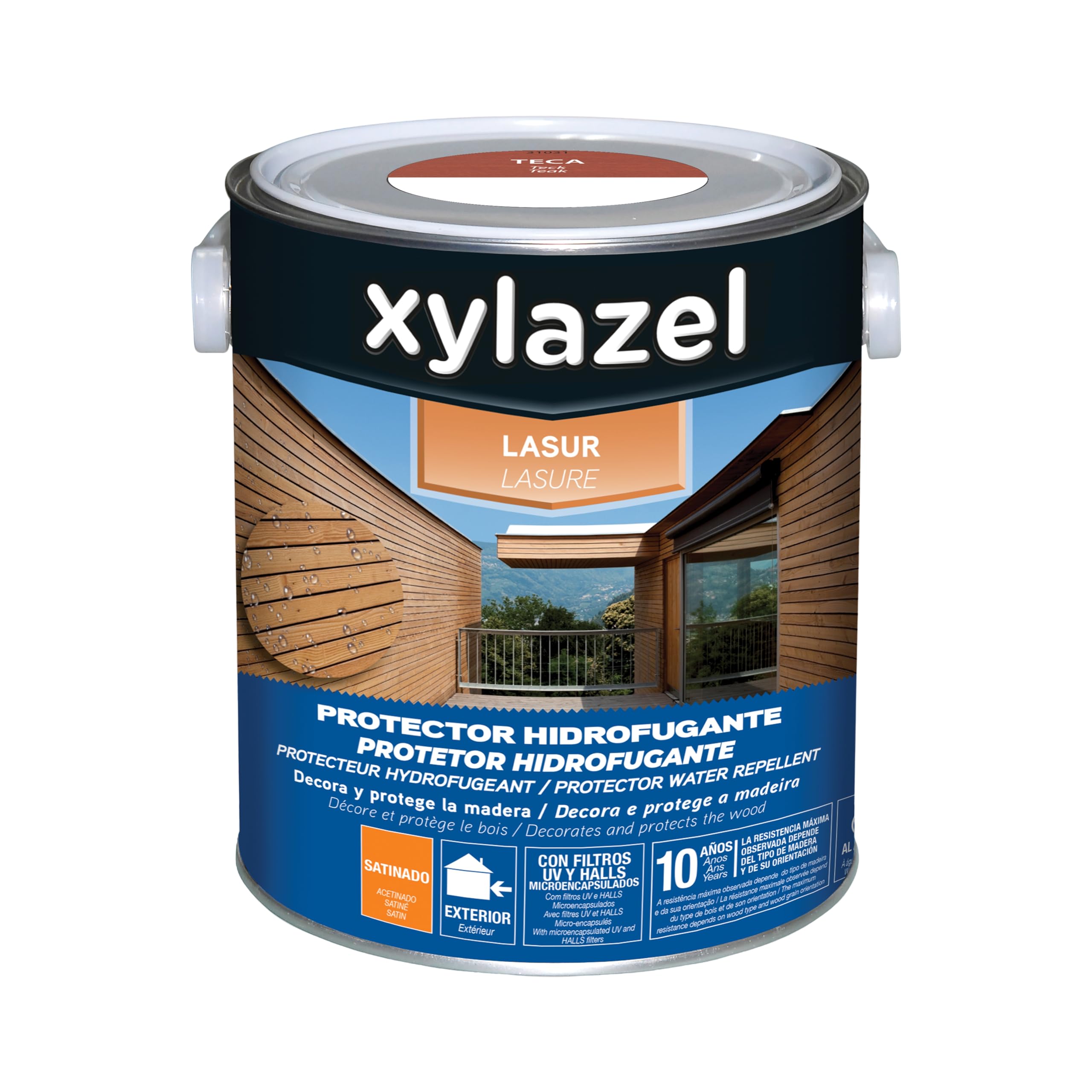 XYLAZEL 2163004 Lasur Protector Hidrofugante Satinado, Color Teca, 2.5 l