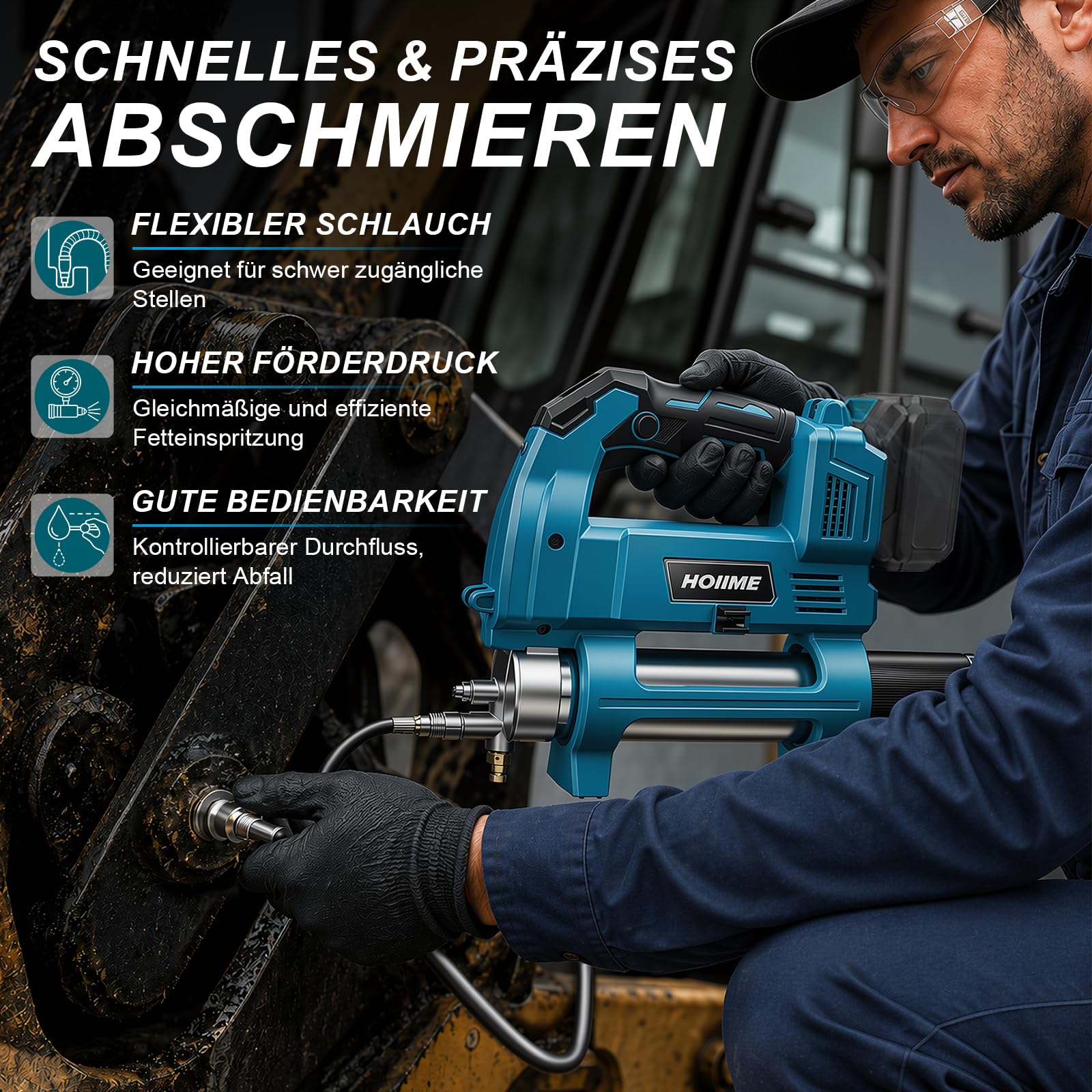Akku-Fettpresse für Mak-ita 18V Akku, elektrische Fettpresse mit 30cm 90cm Hochdruckschlauch, 12000 PSI Druck, perfekt für LKWs, Bauernhöfe, BAU und DIY (ohne Akku)