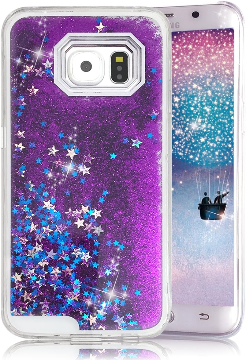 Galaxy S7 Case, Crazy Panda TM Galaxy S7 Creative Design Bling Glitter Shiny Quicksand Sparkle Stars and Flowing Liquid Transparent Case for Samsung Galaxy S7 Only - Purple Stars