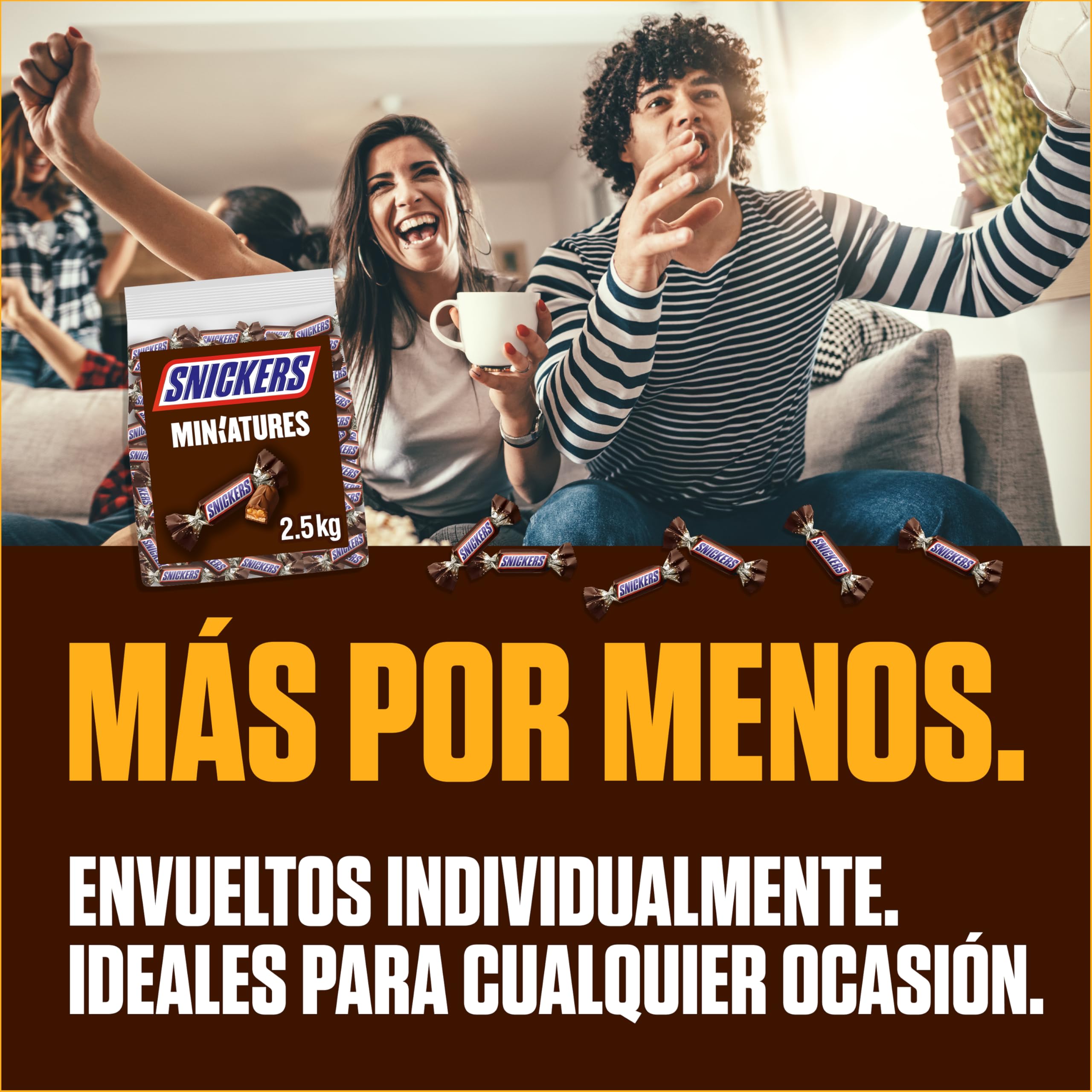 Snickers Minis, Chocolatina con Crema de Cacahuete, Caramelo y Trocitos de Cacahuete Recubiertos de Chocolate con Leche, Ideal para Calendarios Adviento y Bombones para Regalar, 2,5 kg