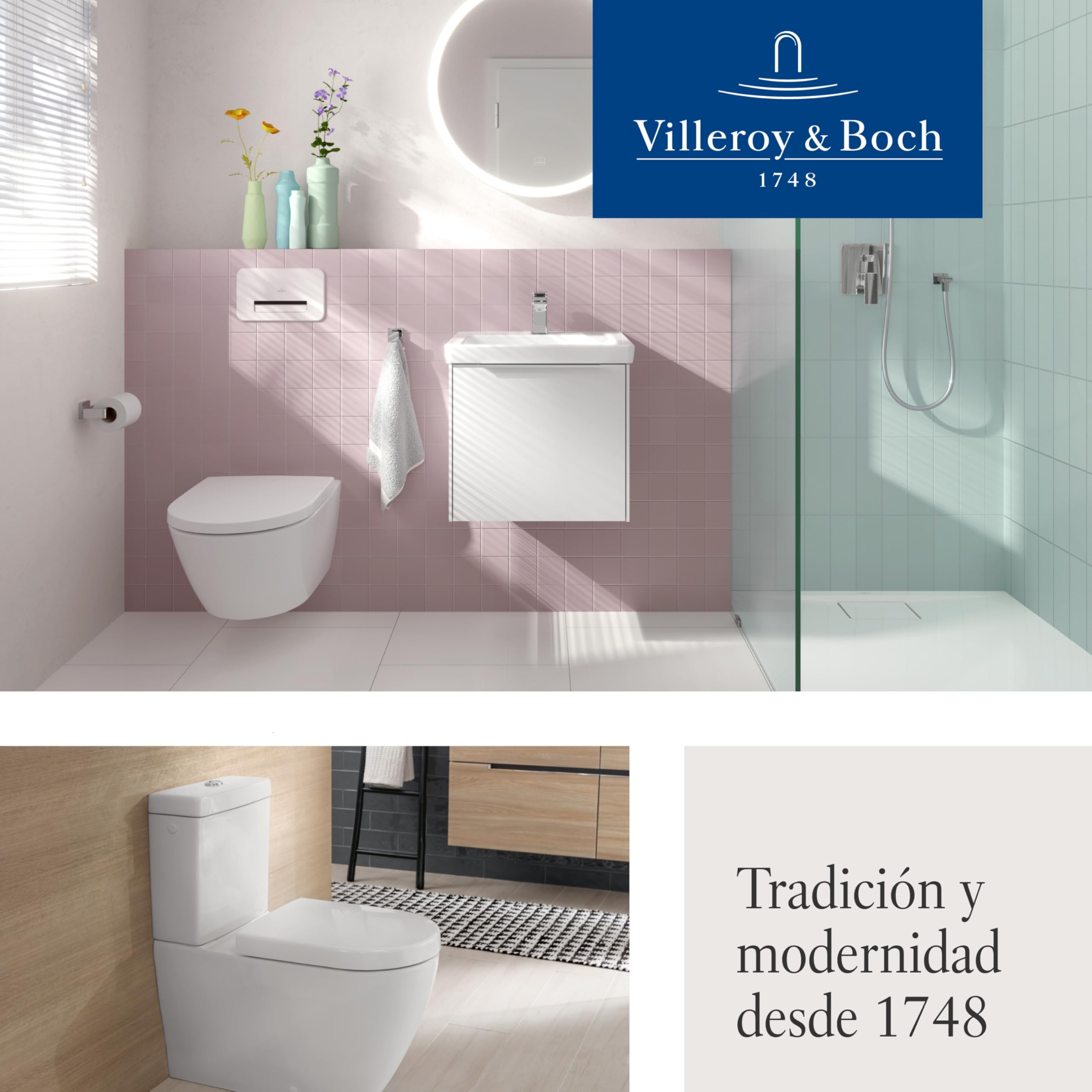 Villeroy & Boch Subway 3.0 asiento WC, forma en D –Blanco Alpino, brillo | Con bisagras de acero inoxidable, de Duroplast antirroturas, repuesto original, 8M426101