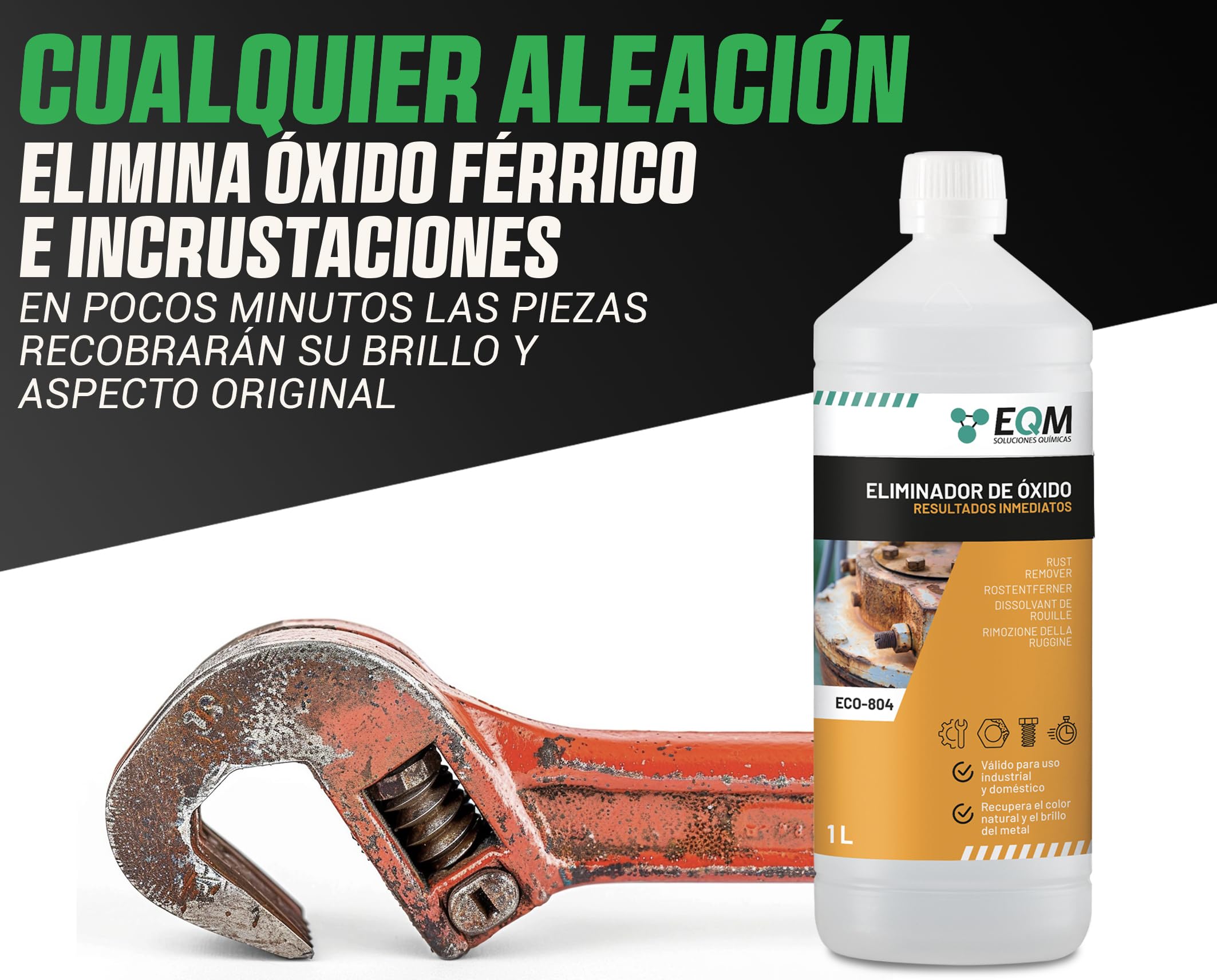 EQM - ECO-804 - Eliminador de Óxido Profesional - 1L - Remueve el óxido Completamente - Recupera el Color Original del Metal - Efecto inmediato — view 5