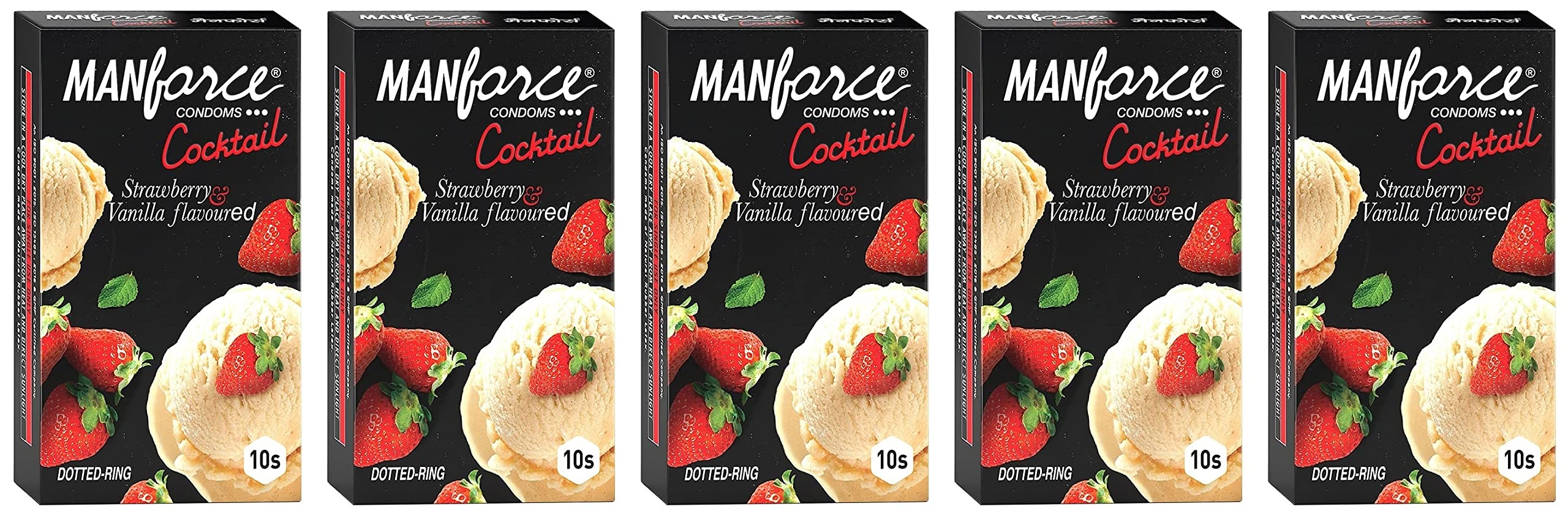 Manforce Cocktail Strawberry & Vanilla Extra Dotted & Flavoured Condoms | 50 Pcs | Lubricated Latex Condoms | For Her Enhanced Pleasure | India's No. 1 Condom Brand For Safe Sex