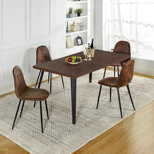 Miniatura 7 de Homy Casa Juego de comedor moderno de 5 piezas de 63 pulgadas, mesa rectangular de mediados de siglo con 4 sillas de gamuzatela, marco de metal