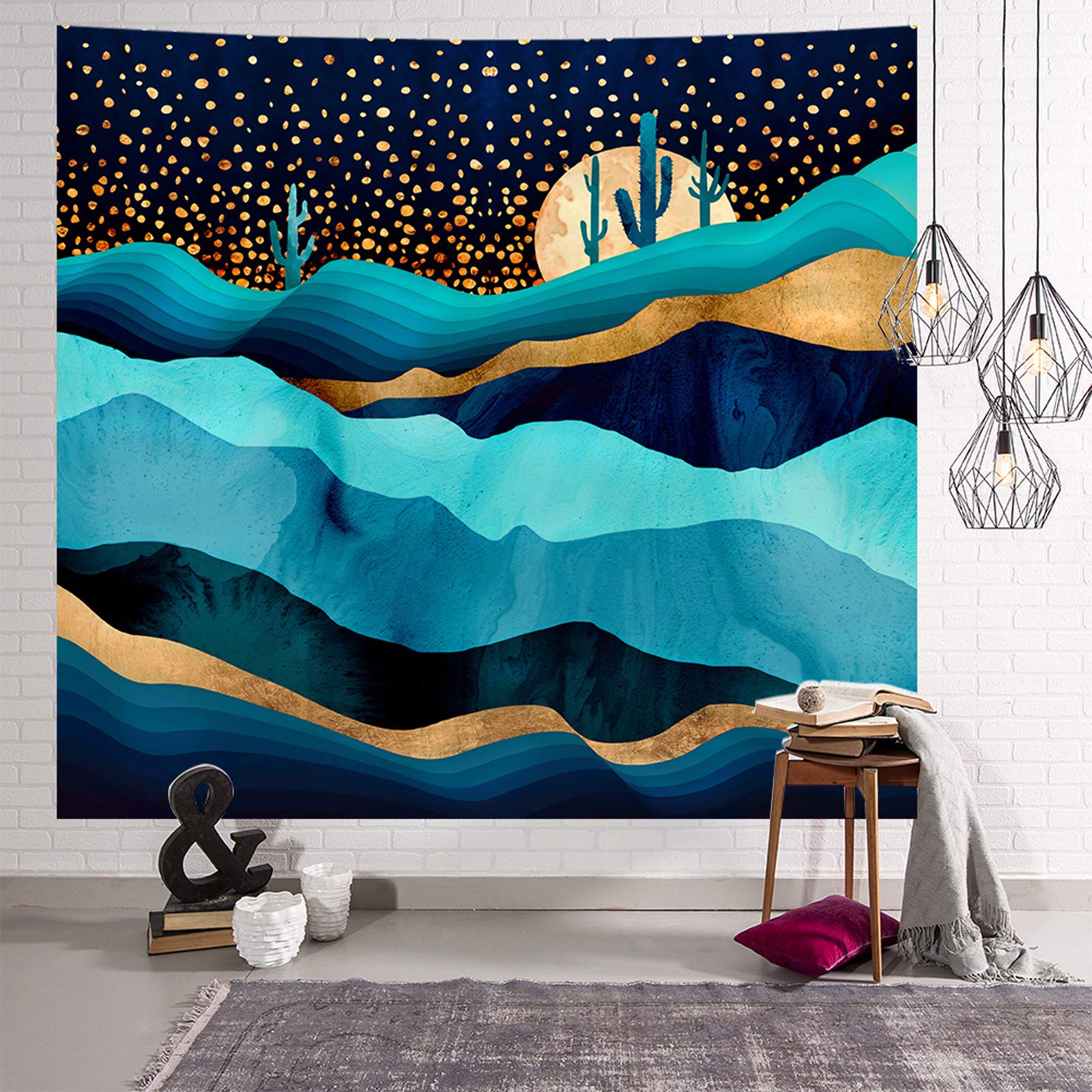 Arazzo di montagna, 2 pezzi, alba e tramonto con nappe, arazzo da appendere alla parete, paesaggio naturale, decorazioni per la casa, camera da letto dormitorio (130x32.5 cm