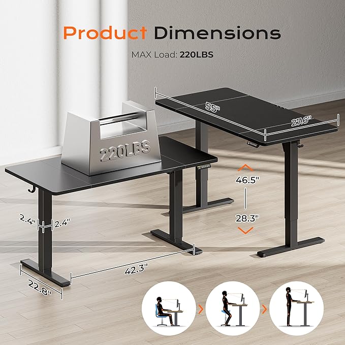Escritorio Ajustable Electrico Standing Desk 140x70 cm Negro miniatura 2