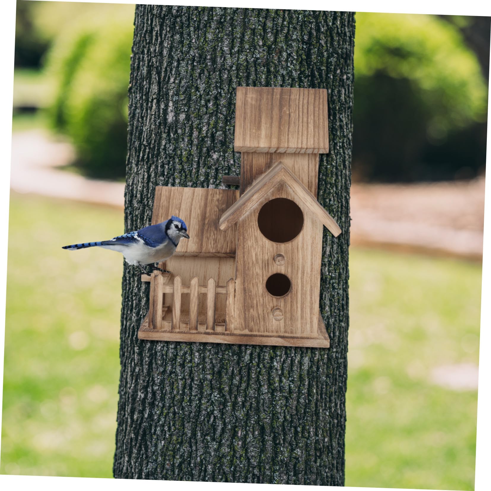 SHINEOFI Nido para Pájaros de Madera Exterior Casa de Cría para Periquitos y Cacatúas Diseño Rústico para Jardín y Balcón Apto para Cotorras y Colibríes