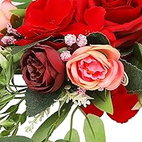 Vista 9 de Guirnalda de flores artificiales de peonía roja, guirnalda de arco de flores sintéticas de 25.6 pulgadas, dintel de puerta de simulación, hojas