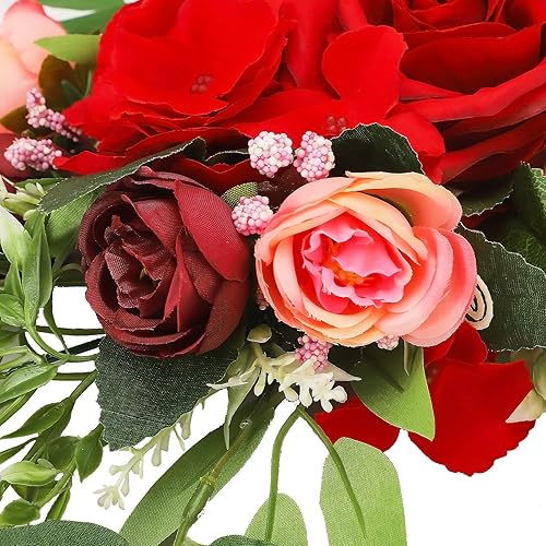 Miniatura 9 de ZHDOKA Guirnalda de flores artificiales de peonía roja, guirnalda de arco de flores sintéticas de 25.6 pulgadas, dintel de puerta de simulación,