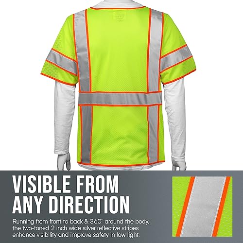 Miniatura 10 de Glow Shield High Visibility Class 3 ANSI Safety Vest with Sleeves, Wide Reflective Stripes & Zipper Closure, S to 4XL