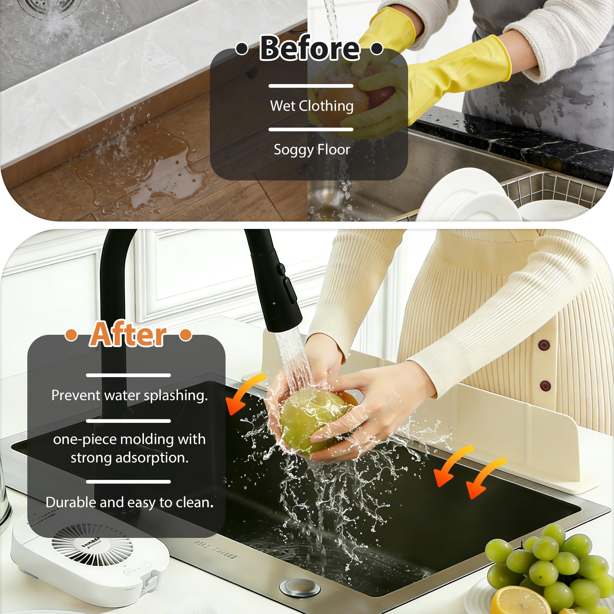 52 x 4,5 x 7 cm Protector contra Salpicaduras Cocina Silicona, Antisalpicaduras Fregadero con Ventosas Fuertes, Alfombrilla Fregadero, Ideal para Cocina y Baño (Blanco Roto) — view 4