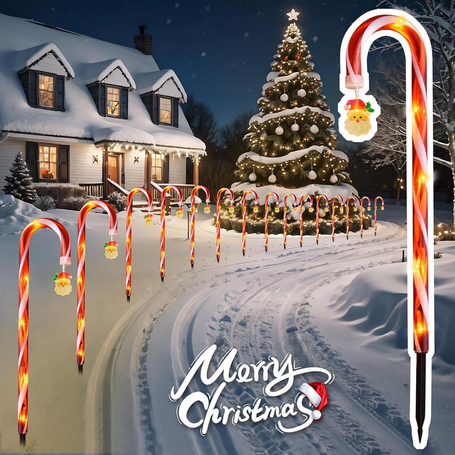 VCOKEN 17" Christmas Candy Cane Lights Outdoor Pathway