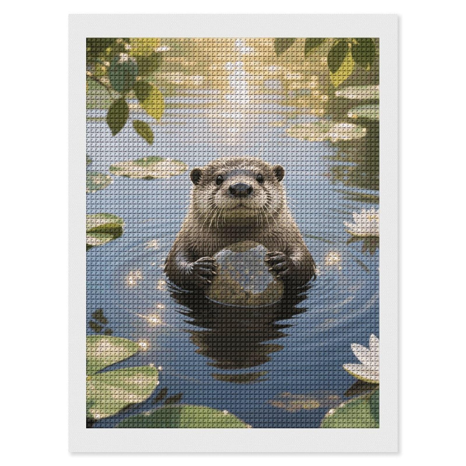 FodPand Otter 5D Diamond Painting Kits for Adults Beginners Full Drill Square Diamond Dots Pictures Gem Art Supplies for Home Wall Room Decoration DIY Craft Set Gift 12x16