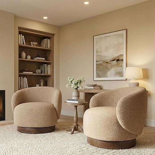 Miniatura 19 de Silla giratoria de acento redonda de barril con tapizado de tela de alto rendimiento para sala de estar, dormitorio, sala de espera, 2 cajas, color