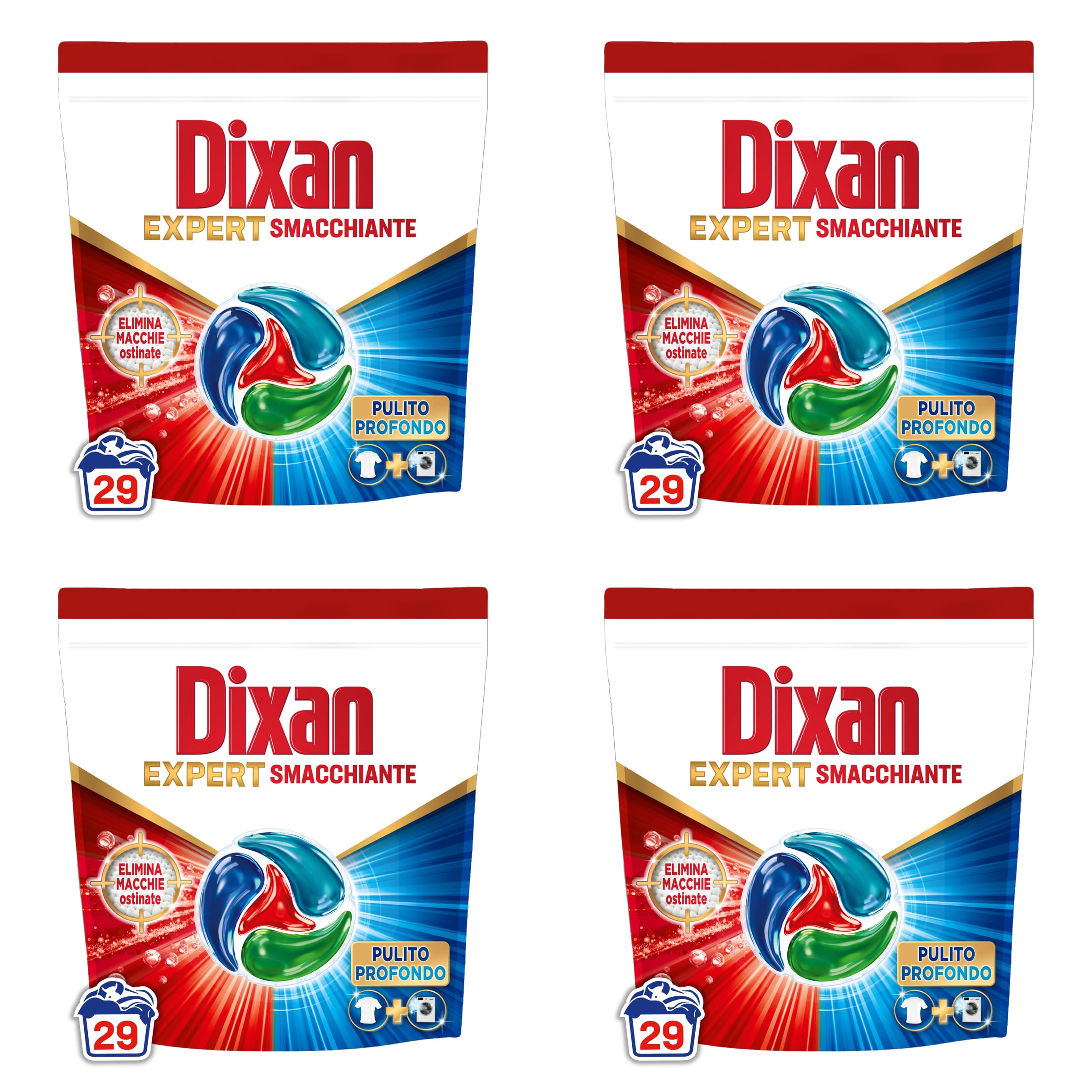 Dixan DISCS 4in1 Expert Smacchiante Detersivo Lavatrice (29 Lavaggi), Capsule lavatrice per una pulizia profonda del bucato e freschezza igienica per la lavatrice, Rimuove le macchie da 20°C.