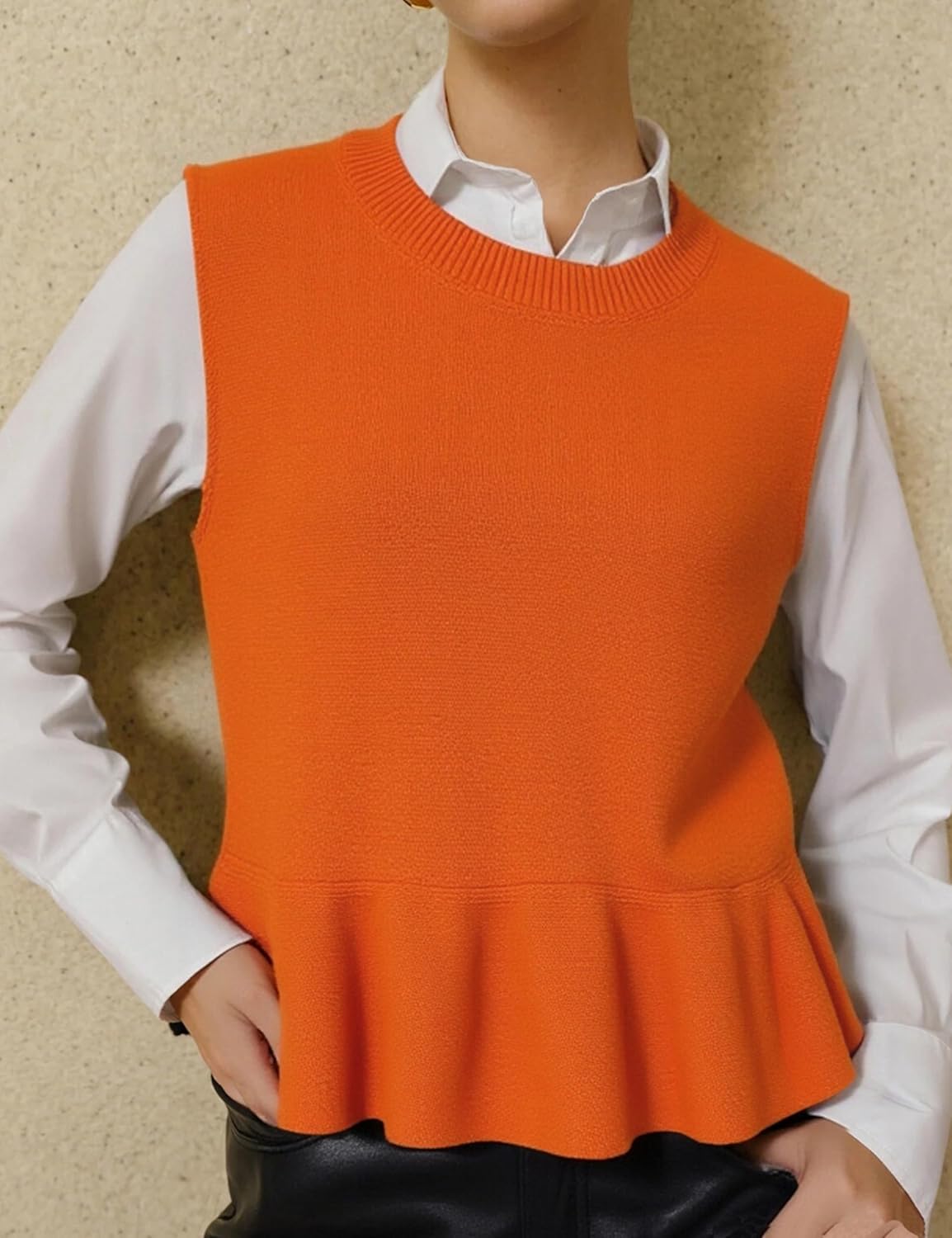 Zontroldy Women's Sleeveless Ruffle Hem Sweater Vest Lightweight Round Neck Knit Pullover Tank Tops - Image 3