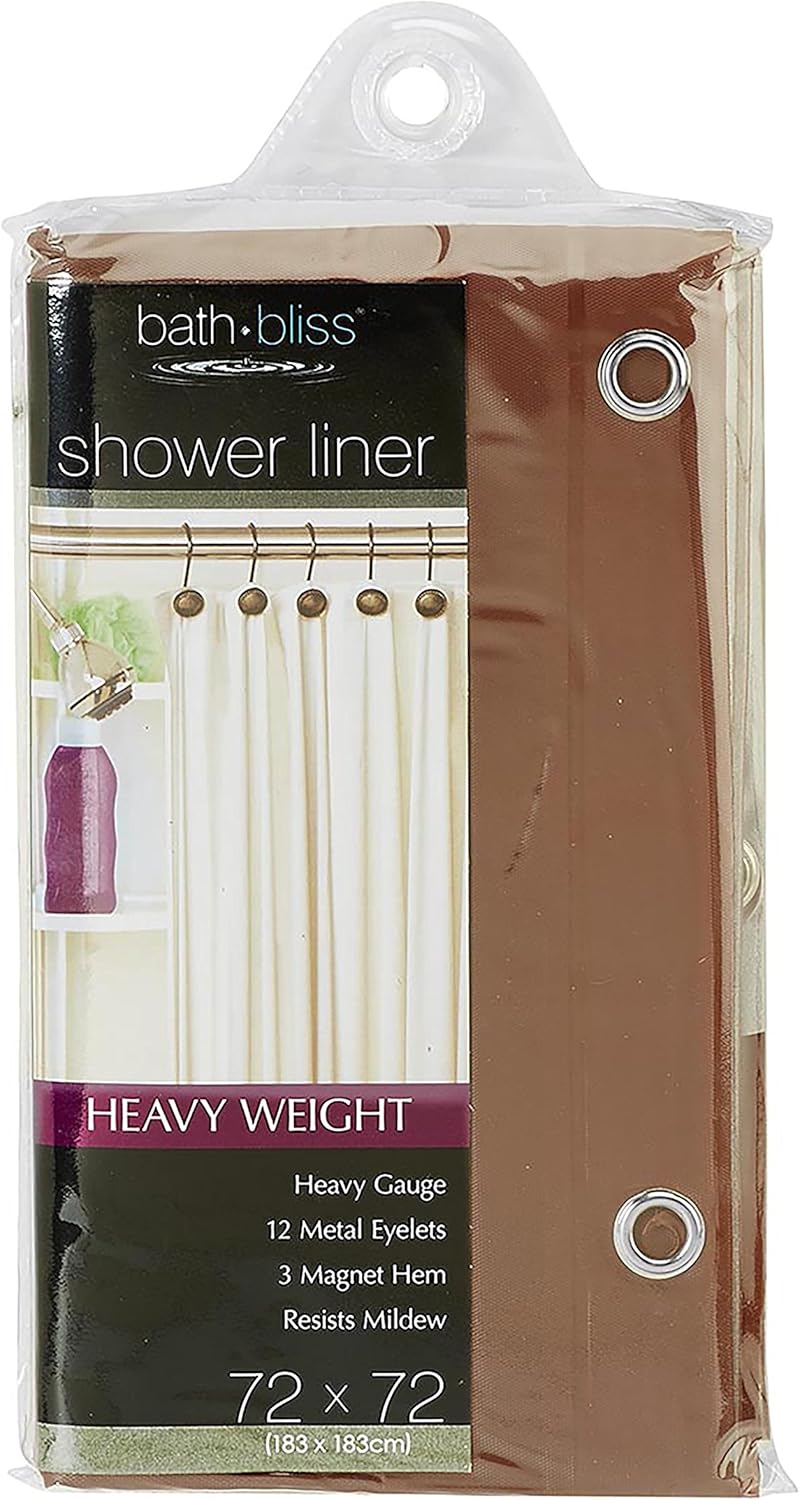 Bath Bliss Heavy Shower Curtain Liner, 12 Rust Resistant Metal Grommets, 3 Weighted Magnet Hem, Chocolate, Brown : Home & Kitchen