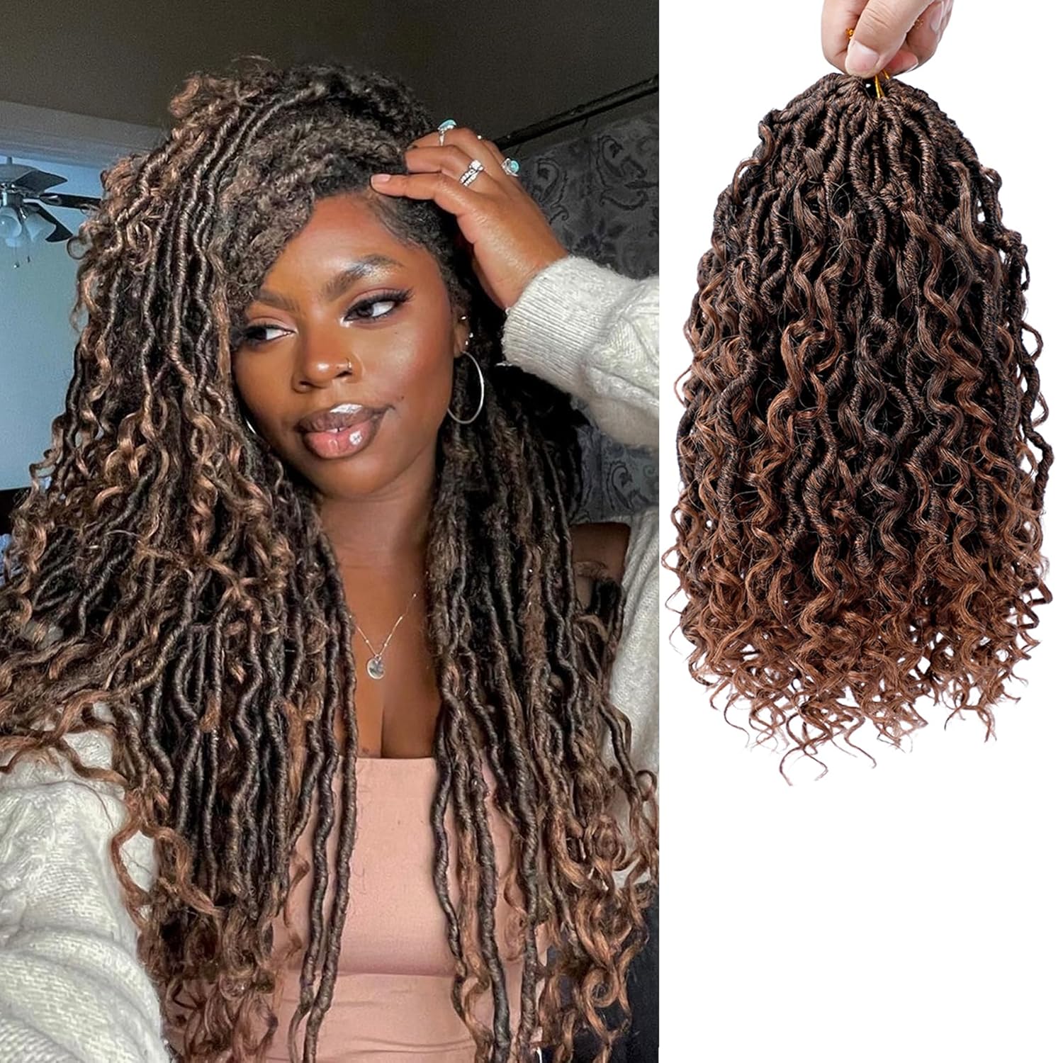 12 Inch Faux Locs Crochet Hair Goddess Locs with Curly Ends, Pre Looped Crochet Hair Bohemian Locs River Locs Crochet Hair for Women (1B/30#)