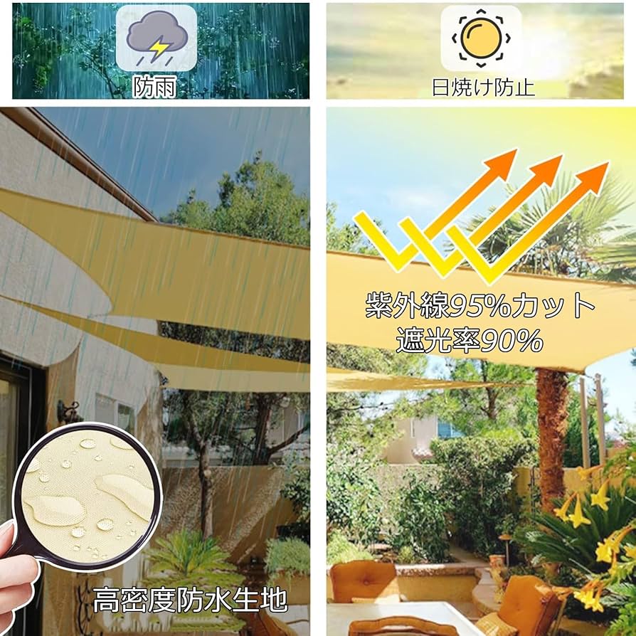 Amazon.co.jp: 屋外 日よけ サンシェード 大型 撥水 UVカット シェード Amazon.co.jp: 屋外 日よけ サンシェード 大型 撥水 UVカット シェード