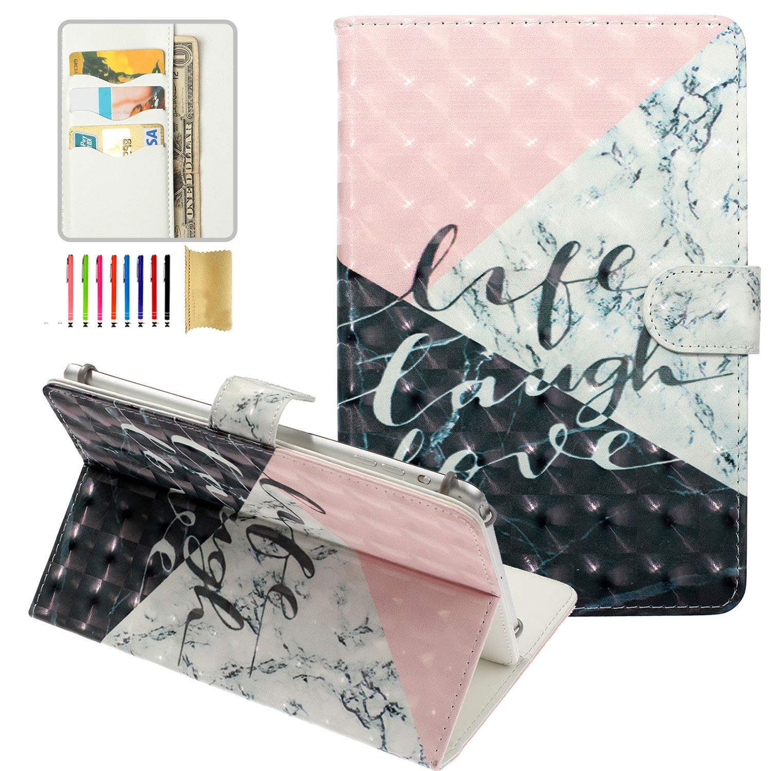 APOLL Universal 7 Inch Tablet Case, PU Leather Flip Stand Scratch Resistant Cover Case with Pocket for V oyager 7" / Fire 7 /G oogle Nexus 7 and More 7" 6.5" Touchscreen Tablets, Marble Tricolor