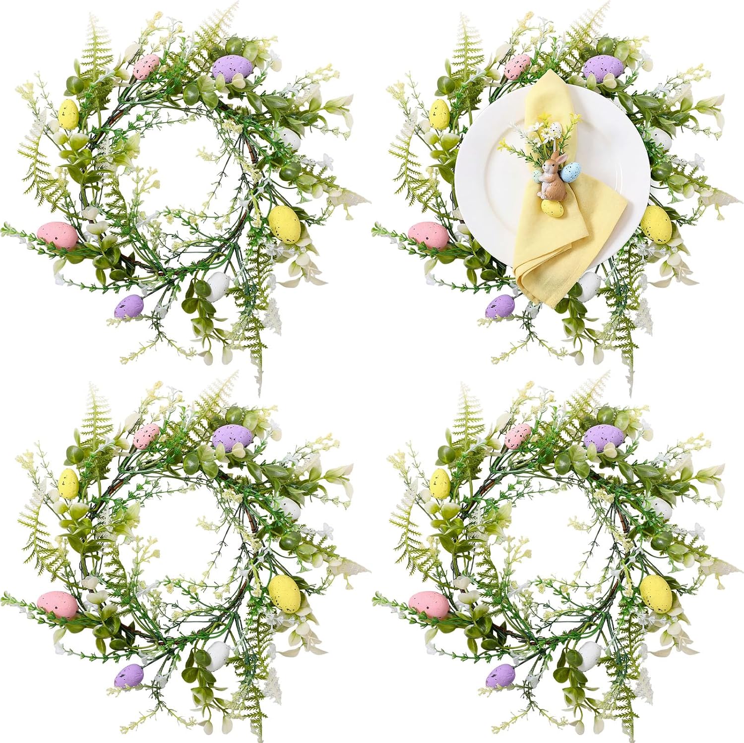 4 Pcs Artificial Easter Placemats Round Greenery Place Mats Easter Circular Artificial Wreath Dining Table Mat Fake Plants Table Mats for Holiday Party Dining Kitchen Accessories (Solid)